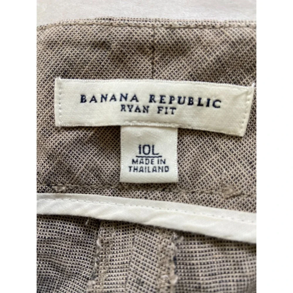 Banana Republic Flat Front Ryan Fit Wide Leg Linen Trouser Pants Tan 10 Tall EUC - Picture 5 of 5